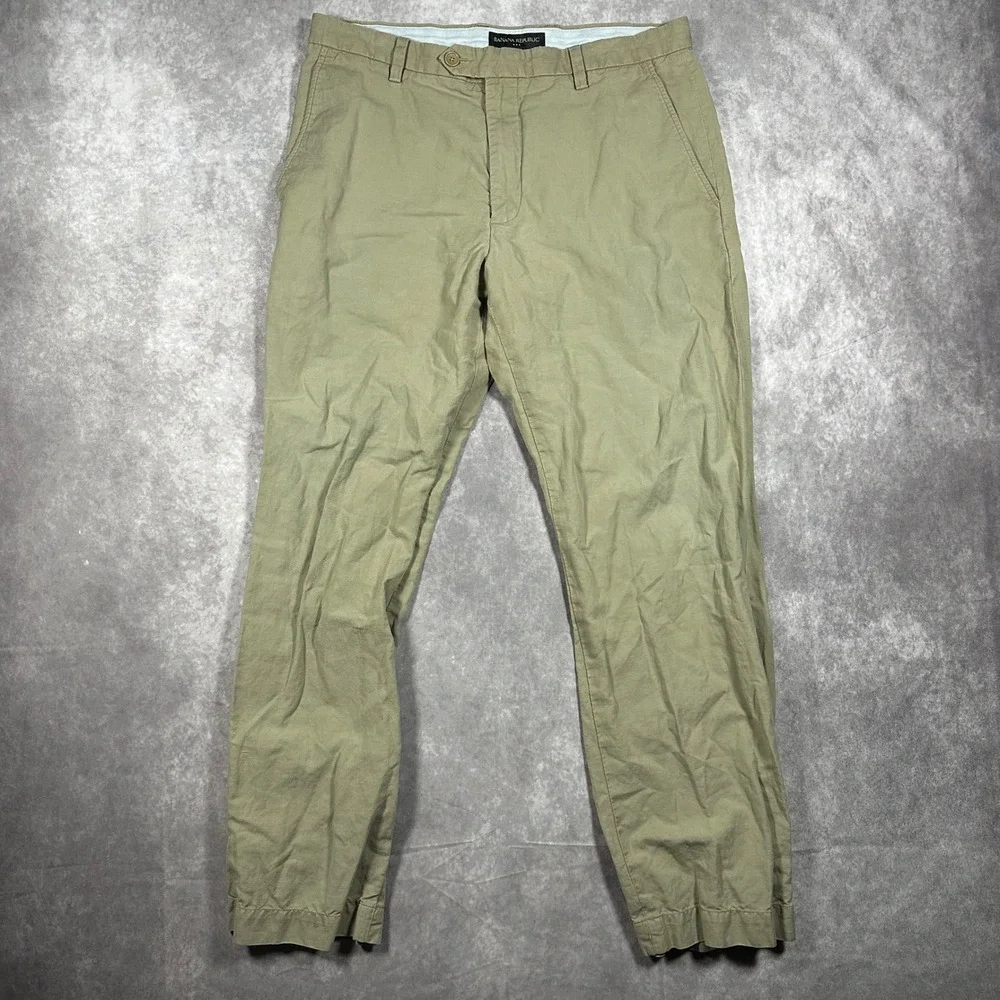 Banana Republic Mens 35x32 Khaki Tan Linen Cotton Blend Chino Pants Business